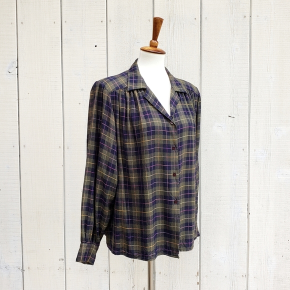Vintage 80s Emily Check Blouse Size 20W 40 2XL - Picture 5 of 8